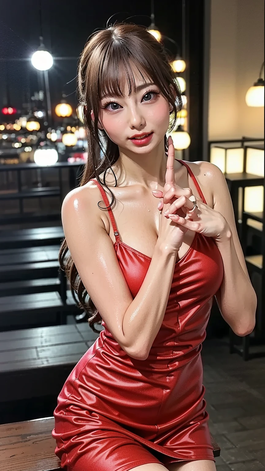 (hair, Ultra-high resolution, highest quality, masterpiece: 1.2), (Realistic, photoRealistic: 1.37), Very detailed, 1 pretty woman, (Slim face), (The body is slim), (Brown Hair), (Shortcuts), cheeks turn a little red, Large Breasts, Age 25, alone, Beautiful night view outside the window, restaurant, Wine glass sits, At night, In a prominent place (From the waist up) Nova Frog Style, actress, model, Upper Body, White wine, slim, wine glass, Super Clean night View, wine glass Put in the Middle, Happy smile, (smile: 1.15), Beautiful Eyes, Upper Body, Destroy Japan, night, short, short, actress, model, Upper Body, White wine, slim, wine glass, Super Clean night View, wine glass Put in the Middle, Happy smile,one piece,formal dress