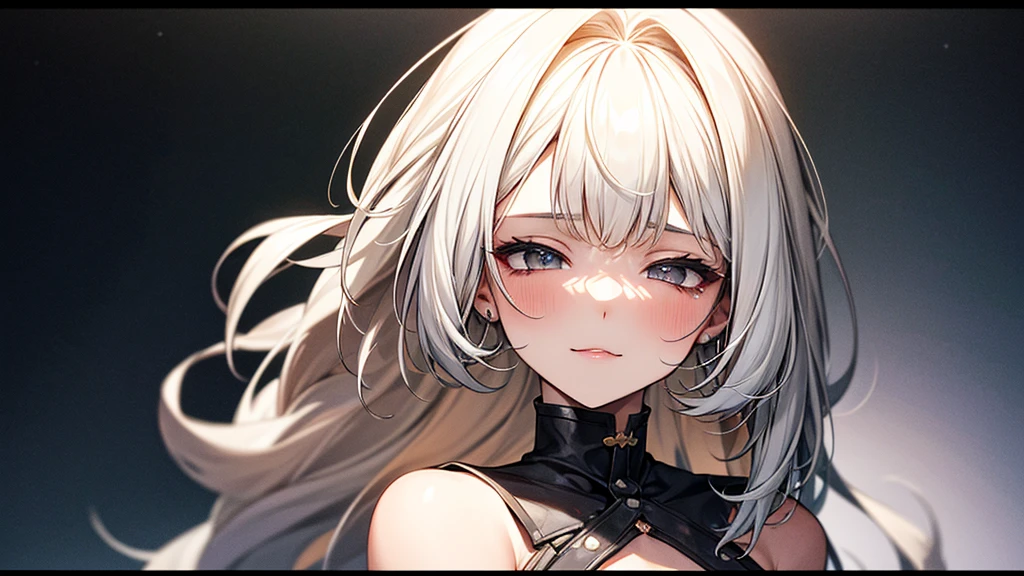 ((((Obra maestra, La mejor calidad, ultrahigh resolution)))), 1girl, standing, (cute maid costume), ((long pure silver hair and grey mesh hair, hair over eye)), long hair cut, pale skin, ((red eyes)), glowing_eyes, neon eyes, (ultra detailed eyes:0.7, beautiful and detailed face, detailed eyes:0.9), ((centered)), smile, ((wide shot)), facing viewer, ((vibrant background, bright lighting, summer, sunlight)), flat chested, looking at viewer, ((half closed eyes)), ((perfect hands)), (((head:1, arms, hips in view, elbows, arms, legs, in view))), ((hands behind back)), empty eyes, beautiful lighting, ((outside, outdoors)), defined subject, head tilt, (((gritty)), ((creepy)), ((cool)), ((beautiful)), (((SFW)))