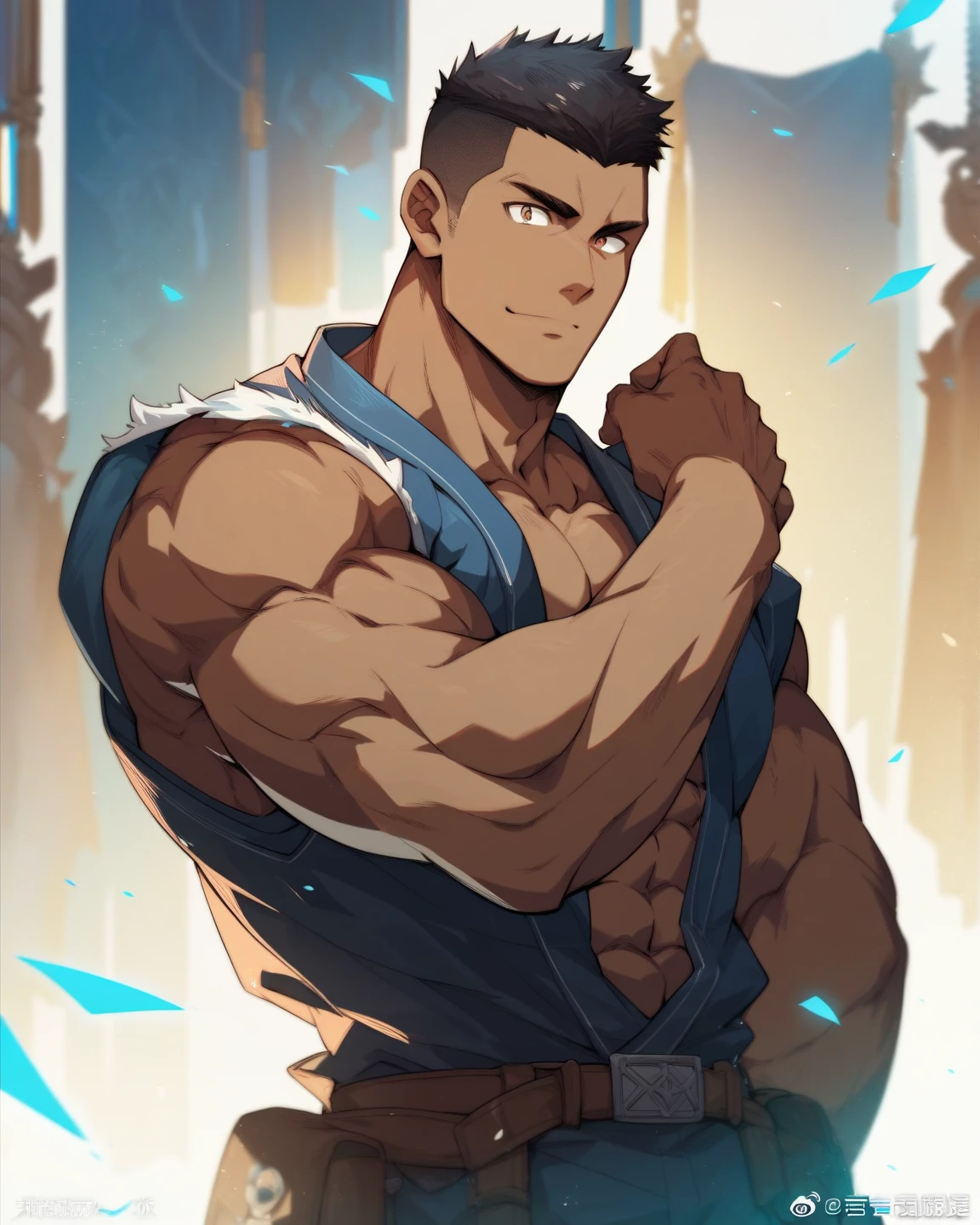 A ancestral, hot muscular male, ancestral clothes, exaggeratedly tall man