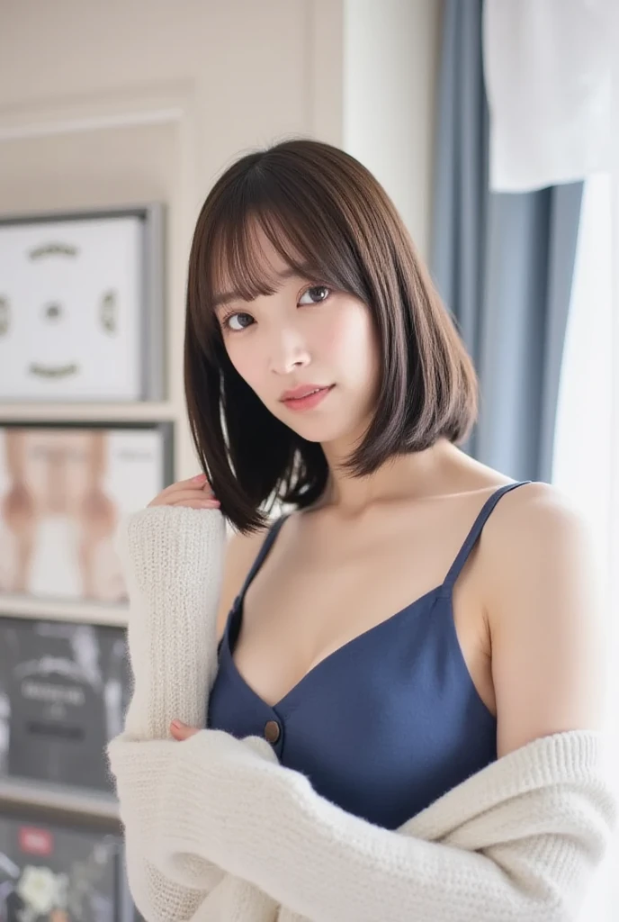 (8K、RAW Photos、Highest quality、masterpiece:1.2)、(Realistic、Realistic)、1 Girl、((Shortcuts、Bedroom、Big Breasts、bed、Standing still、sweaty body))、