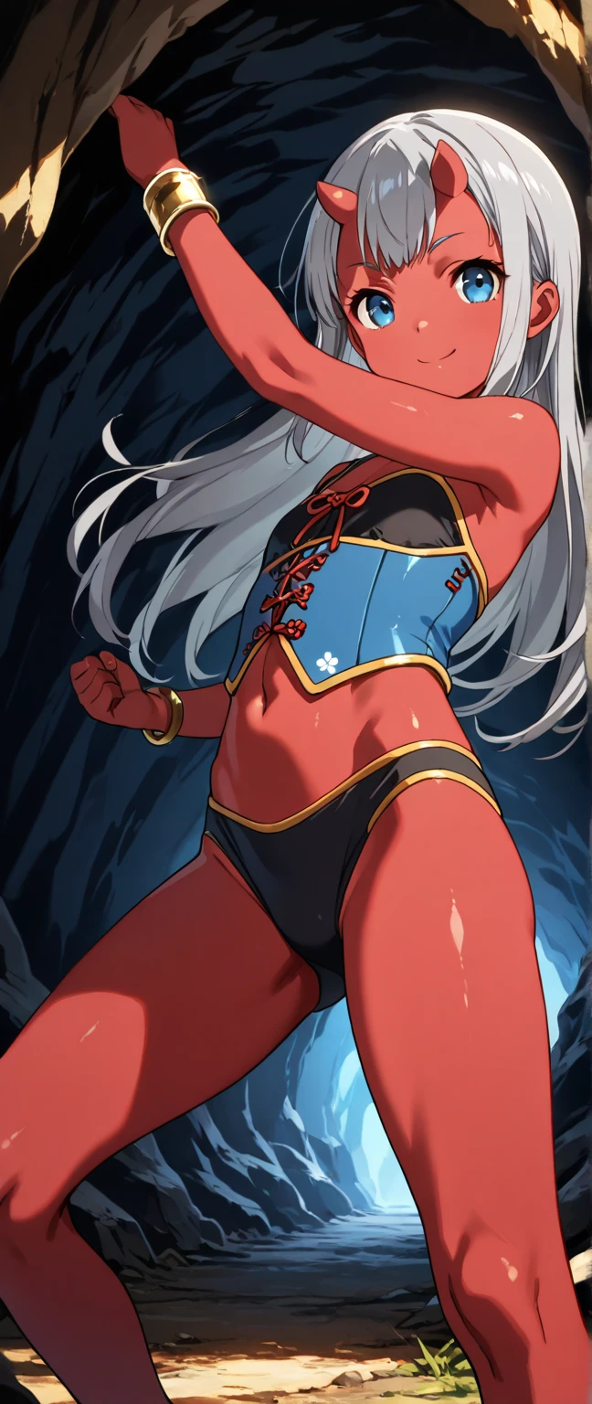 whole body, red breastplate, Redskin, looking at the viewer, bright,armor, Thighs, waders,shoulder armor, failures, Poland, gloves, gauntlets, Rerebrace armored boots, shoulder pads,(Masterpiece, Best Quality, ultra detailed, best shadow) yordle (1 girl)( Redskin:1.2) pointy ears muscular lean platinum blonde long twin-tails hairstyle at the office ??????? smirking smile face red blushed, blush, strong abs, female bodybuilder, tiara, double hair drills