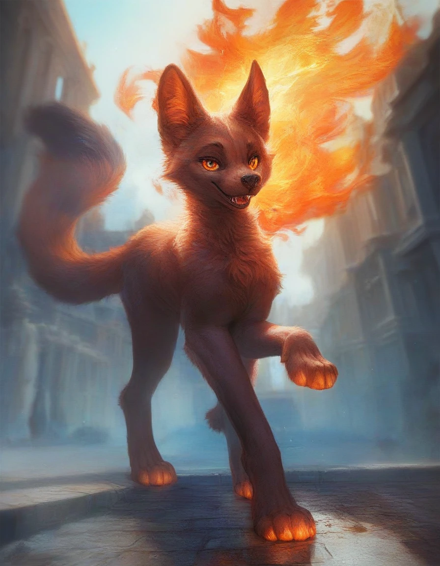 uploaded to E621, beautiful and detailed portrait of an anthropomorphic vixen ((female))), (detailed averi), (detailed lighting), (detailed fur), (detailed breasts), BREAK, (cinematic lighting), ((detailed background)), ((depth of field)), (half body shadow), ((looking at viewer)), [backlighting], [detailed ambient light], [ambient light on the belly], [realistic proportions], [, adult, ], [sharp focus], (), (shaded), (hi res), ((masterpiece)), (Averi, Fox girl), (anthro, fluffy fur), anthro fox girl, body fur, curvy, sexy, nice, cute, hot, sassy, sassy hips, (Averi, Fox girl), green eyes, solo, blush, smug smile, forest, trees, lightning, night, rain, wet fur, flat chest, chest fluff, striped thigh highs, colorful thigh highs, high socks, thigh high socks, striped high socks, legs adorned with colorful fabric, speech bubble, heart, hearts,  pose, sexy pose tail tip emanating magnificent magical fire, scarlet fire encircling the tail tip, fiery tail tip, fiery magical tail, magical tail fire, dark hooded red cloak, red cloak, rugged broken clothes, clothes being blown by wind, wizard's hat