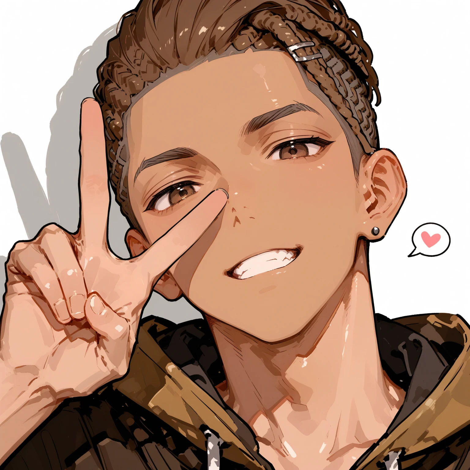 highres,1girl,animal ears,KEMOMIMI,bangs,blush,heterochromia,red eye,green eye,red and green odd eyes,open mouth,fang,dark-skinned female,hair between eyes,hair ornament,hairclip,looking at viewer,smile,solo,v-shaped eyebrows,ponytail,Short messy hair,purple hair,two or more colors,thighhighs,,Rash Guard,white background,simple background
