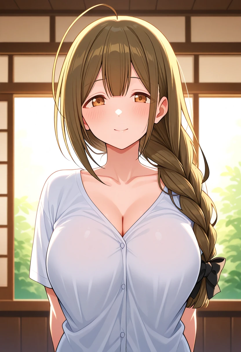 Mature Japanese Woman、short hair、ponytail、(((blonde)))、gal、blondegal、tanned skin、big breasts、sexy、T-shirt appearance、Izakaya、drink alcohol、cheeks are red、、dimly lit room、shorts、big breastsが見える