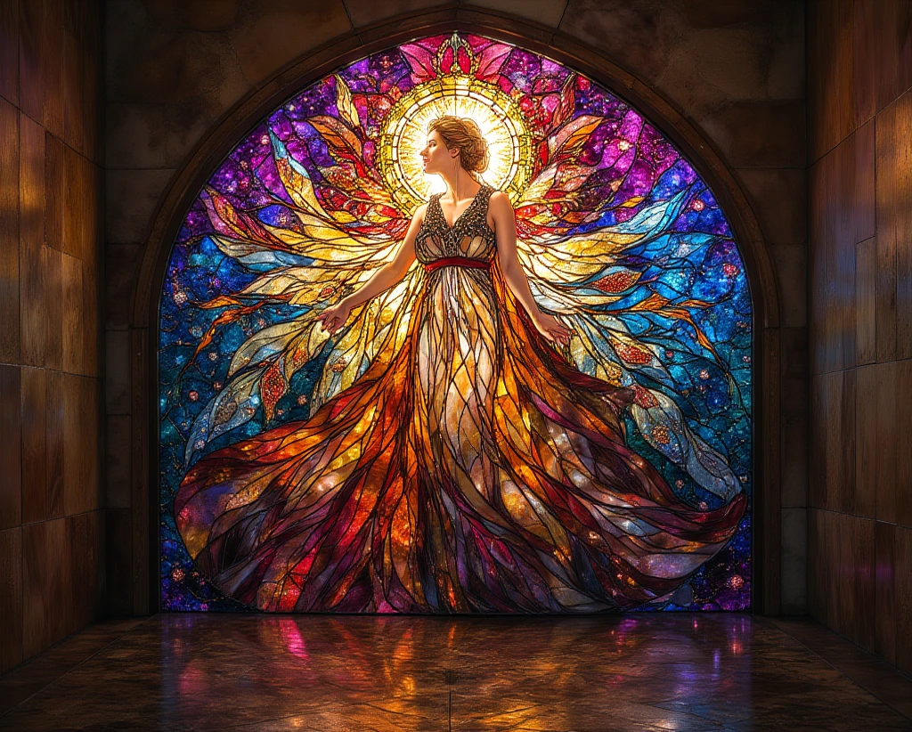 this girl in the red wery long dress is dansing in a field with glowing flowers, stars, butterflies, grass realism, beautiful lighting, magic, fantasy of silver time, photography