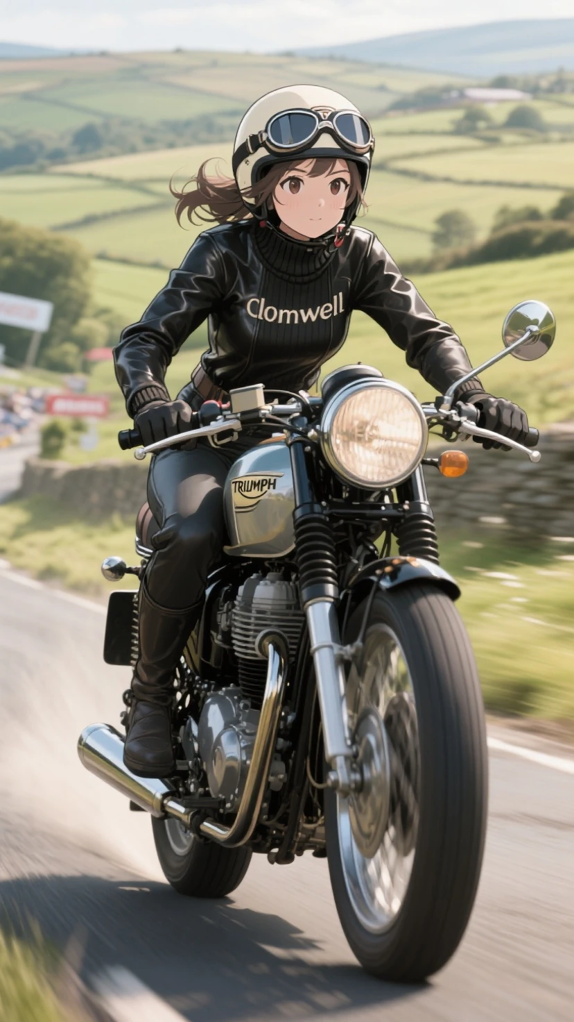motorcyclist woman, next to a blonde motorcyclist, wearing black riding gear, holding a helmet, full body, in street, realistic 