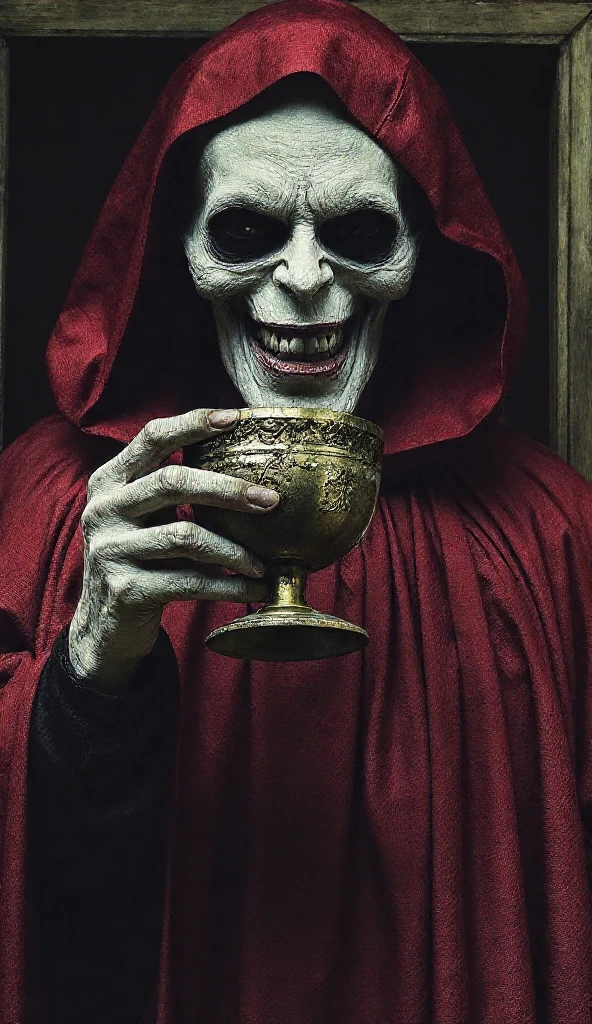 (best quality, masterpiece, highest detailed), (photorealistic:1.2), (detailed light:1.2), (Realistic skin texture:1.4), raw photo, horror, horror photo, old ghost, man, ghostly creature, dark  figure, bony, bony face, decrepit dead skin, pale skin, black robe, standing in the back of a dark room, darkness, gothic lighting, looking at the viewer, scary red eyes