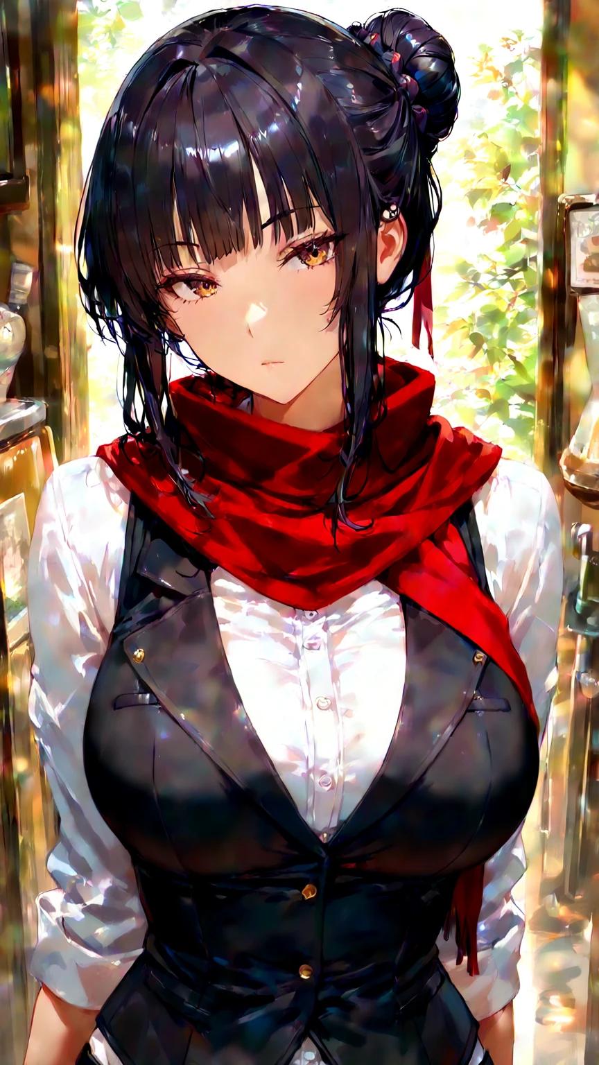 a matured woman with long black hair and a white outfit, (in a desert:1.5), (resting in oasis:1.2, in front of lakeside:1.2, cross-legged:1.1), Arabic, (Post apocalyptic:1.0), from arknights, artwork in the style of guweiz, bodyesbian, fine details. girls frontline, beautiful anime illustration, from girls frontline, by Yang J, stunning, 26 years old, (solo:1.5), (sfw:1.25), sagging , large , big , thin waist, big , Raised , (dark mahogany medium short hair, updo, hair over one eye, asymmetric hair, Carly hair, low tied),(musulman, white Headscarfs, hair bands, head vandage, Turban), (ultra high resolution, 8K RAW photo, photo realistics, weak outline:1.3, clear focus), best qualtiy, natural lighting, blurry back ground, field depth, (Bright pupils, detailed beautiful eyes, high detailed face), Red lip, looking at viewers, ( focus:1.2, from above), posing, weak smiling, center image, (wearing white long jacket and clothes, wearing white robes, platinum ornaments, white clothes rolling around waist, camel-brown long leather boots, translucent lace pantyhose), ((correct :1.5)), ((outdoor:1.2)),