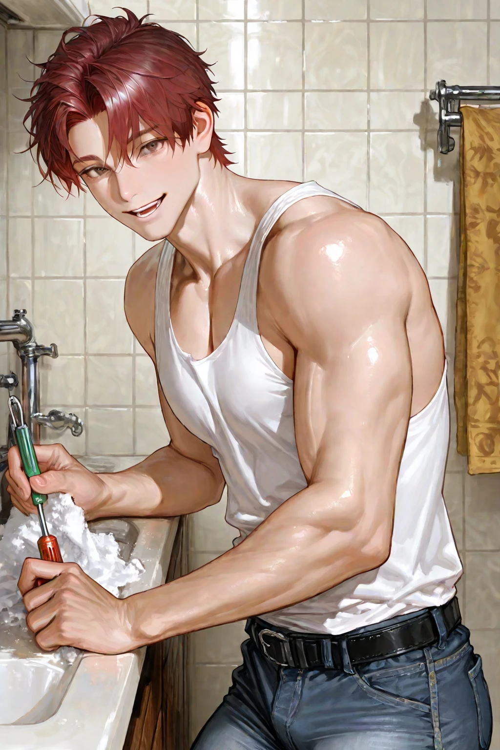 (ลงานชิ้นเอก: 1.2),(ศิลปะ CGI:1.3),(เหมือนจริง:1.5),(หลังการประมวลผล:1.3), (โฟกัสคมชัด:1.3), (ชายหญิงกอดจูบ: 1.5), (ชายและหญิง: 1.5), รอยยิ้ม, (ชายใส่เสื้อยืดคอกลมแขนสั้นสีกรมท่า: 1.3), กางเกงคาร์โก้สีกรมท่า, หนุ่มเกาหลี , ผู้ชายเกาหลี, (รายละเอียดเงาสูง), กล้ามเนื้อหน้าอก, กล้ามเนื้อแขนใหญ่, เส้นเลือด, กล้ามใหญ่, ไหล่กว้าง, มองไปที่ผู้ชม, ปรับสมดุลดวงตา, smile, หลับตา อ้าปาก, (หลับตา อ้าปาก : 1.3) , ,( very long big : 1.8), (Big ), ( of the : 1.1), (: 1.8) ,(หญิงเปลือย: 1.9), ร่วมรัก, ร่วมเพศ เพศสัมพันธ์ ความใคร่, (, In front of the bread shop: 1.3) , (: 1.5), (handsome Man sitting on table eating bread ),(crew cut short hair:1.8),black eye,(Wear a fitted round neck t-shirt in navy with a police badge.:1.5),(fit neck),Navy blue jeans,(black_gloves:1.2), Korean guy,chest muscles,large arm muscles,blood vessel,Big muscles,Broad shoulders, (open mouth:1.5),(face up:1.2),(close eyes:1.8), middle of the road,smile, In the bread shop, ( :1.8), ( very long: 1.6),  very Big, (Big ), ( of the : 1.6), ((very big, very long )), , hold your hand on your , () , bread in hand