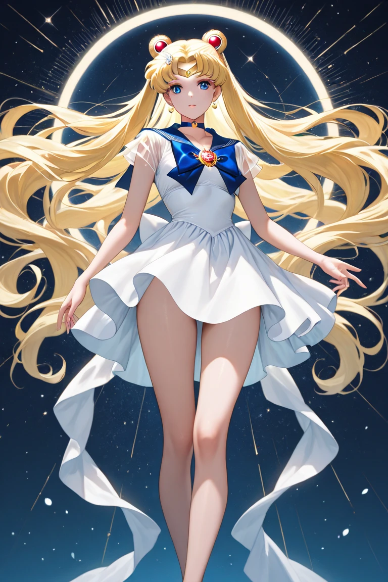 head to thigh, close up, standing, eyeball, perfect , white ,  blonde hair,  sailormoon, sad, annoying, despair, tearing up, tired, :o, bleed, dirty, torn clothes, detailed background