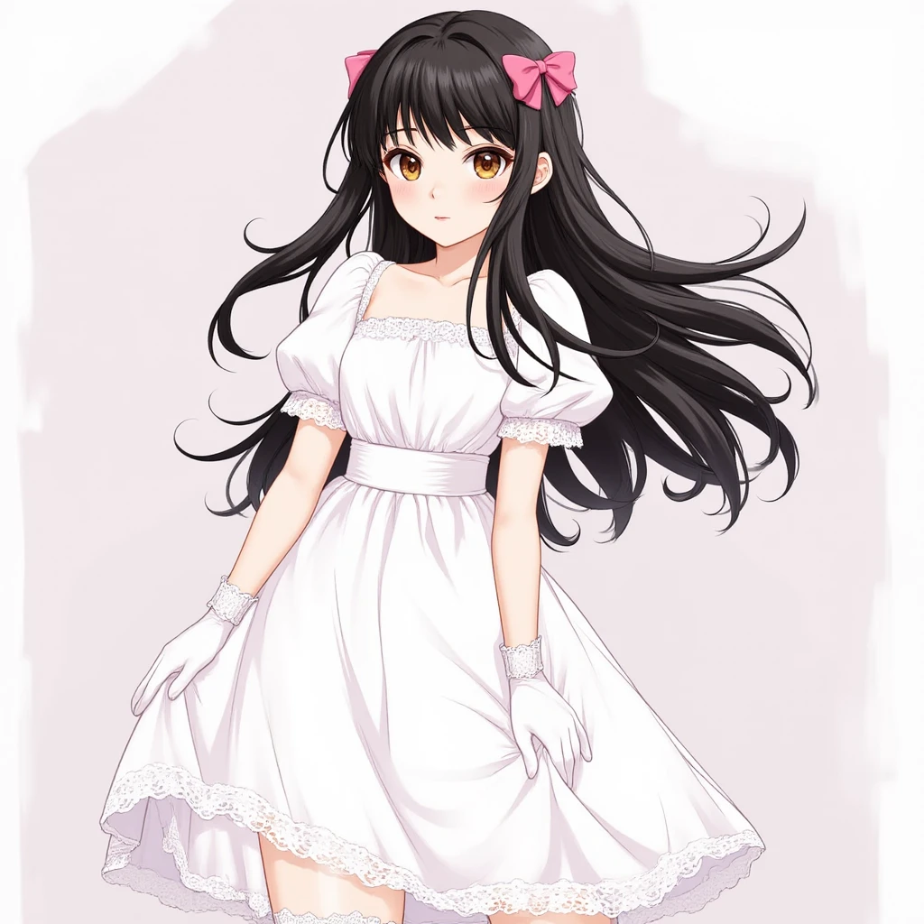 anime girl in a short dress and white shoes posing for a photo, anime girl wearing a black dress, anime full body illustration, Girls' Frontline style, fine-details. Girls' Frontline, from Girls' Frontline, cute anime waifu in a beautiful dress, full-length portrait of a short!, yandere. Cao Cao, Guweiz, dress 