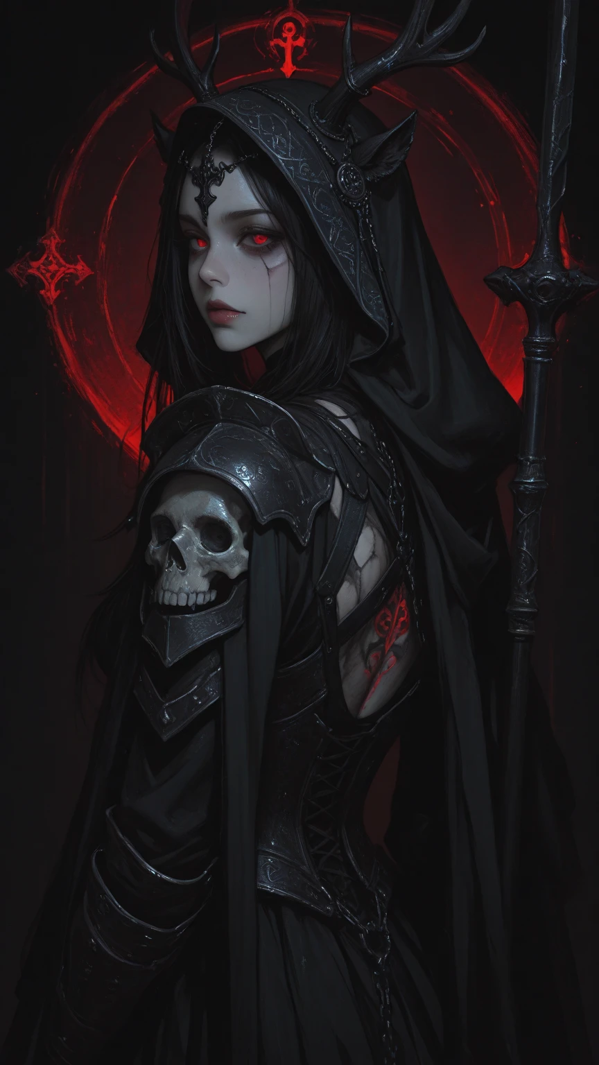 (masterpiece:1.1), (best quality:1.1), (flat colors:1.2), BREAK,
(dark fantasy:1.1), (red theme:1.1), BREAK,
(solo:1.2), (full body pose:1.0), (hourglass body shape), (High heel boots:1.5), (dynamic:1.0), (nun:1.1), (bio mechanical:1.0), (cybernetic parts:1.1), (large :1.0), (tactical vest:1.0), (with buckle and tape:1.0), (mouth mask:1.5), (make a blood sacrifice:1.8), (Skulls on the ground), Oil on canvas, In the artstyle of HR Giger