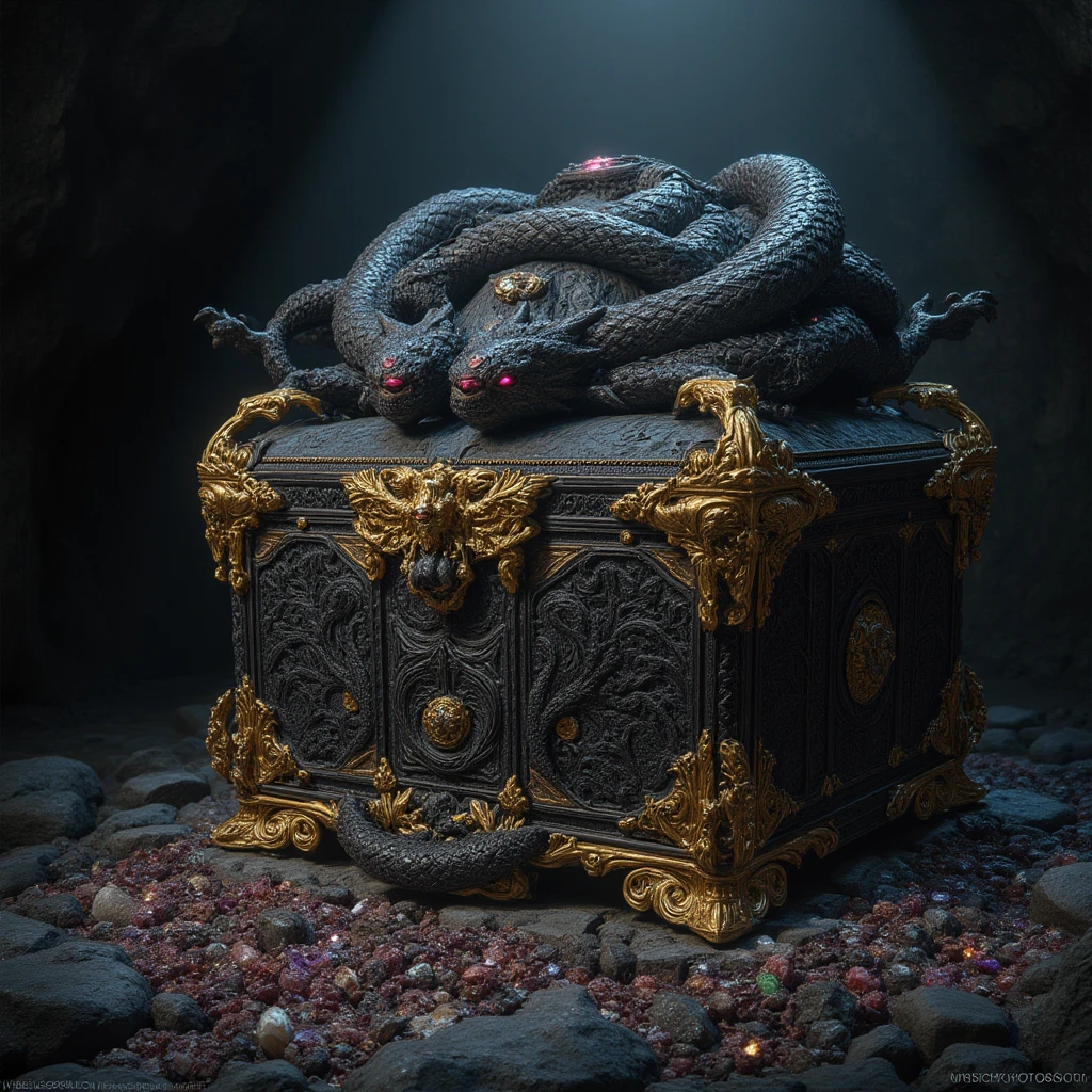 A highly detailed and realistic scorpion mimic treasure chest, covered in blood, returning to its favorite resting spot, intricate details, hyper-realistic, 8k, photorealistic, chiaroscuro lighting, dark moody colors, dramatic shadows, horror, fantasy, digital art
