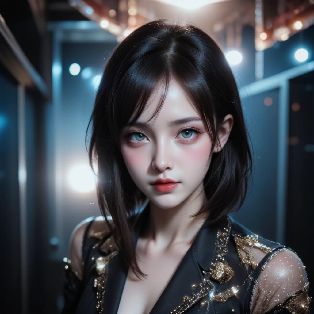 Red long-haired，Nice face，duration，Heterochromatic pupil，Gini Coefficient，fully body photo，Big-breasted girl