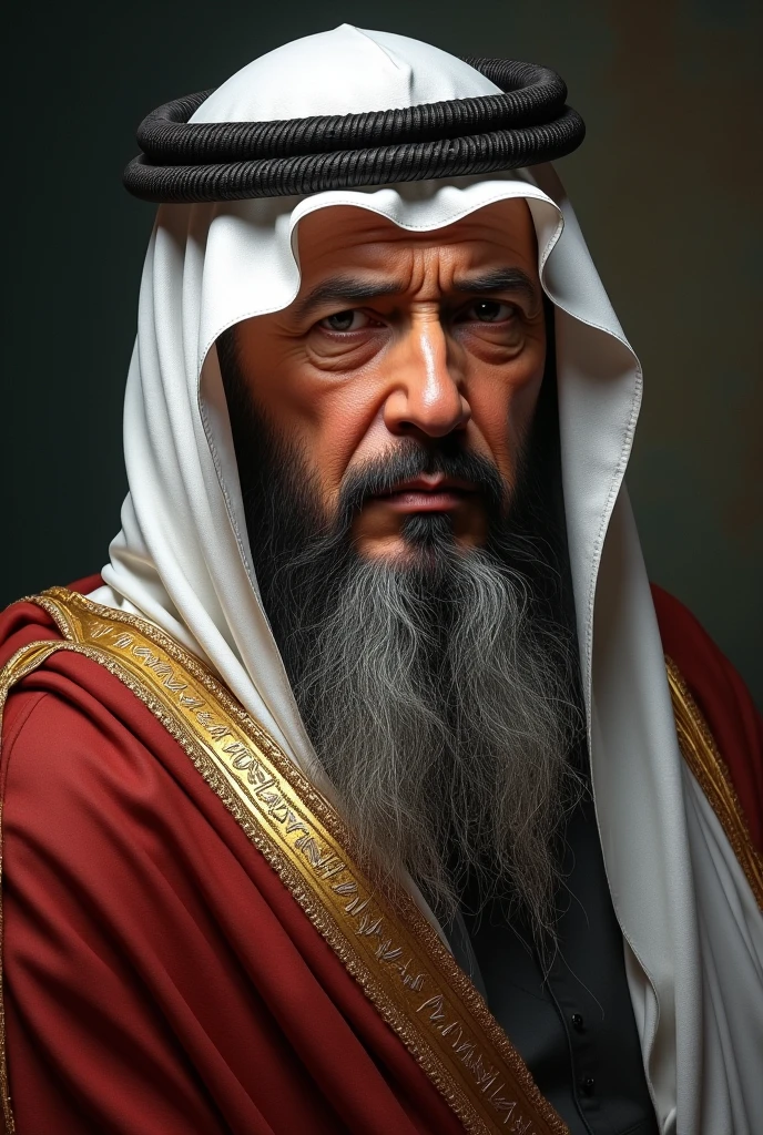 Old Arabic leader portraidark colour oil and antique 