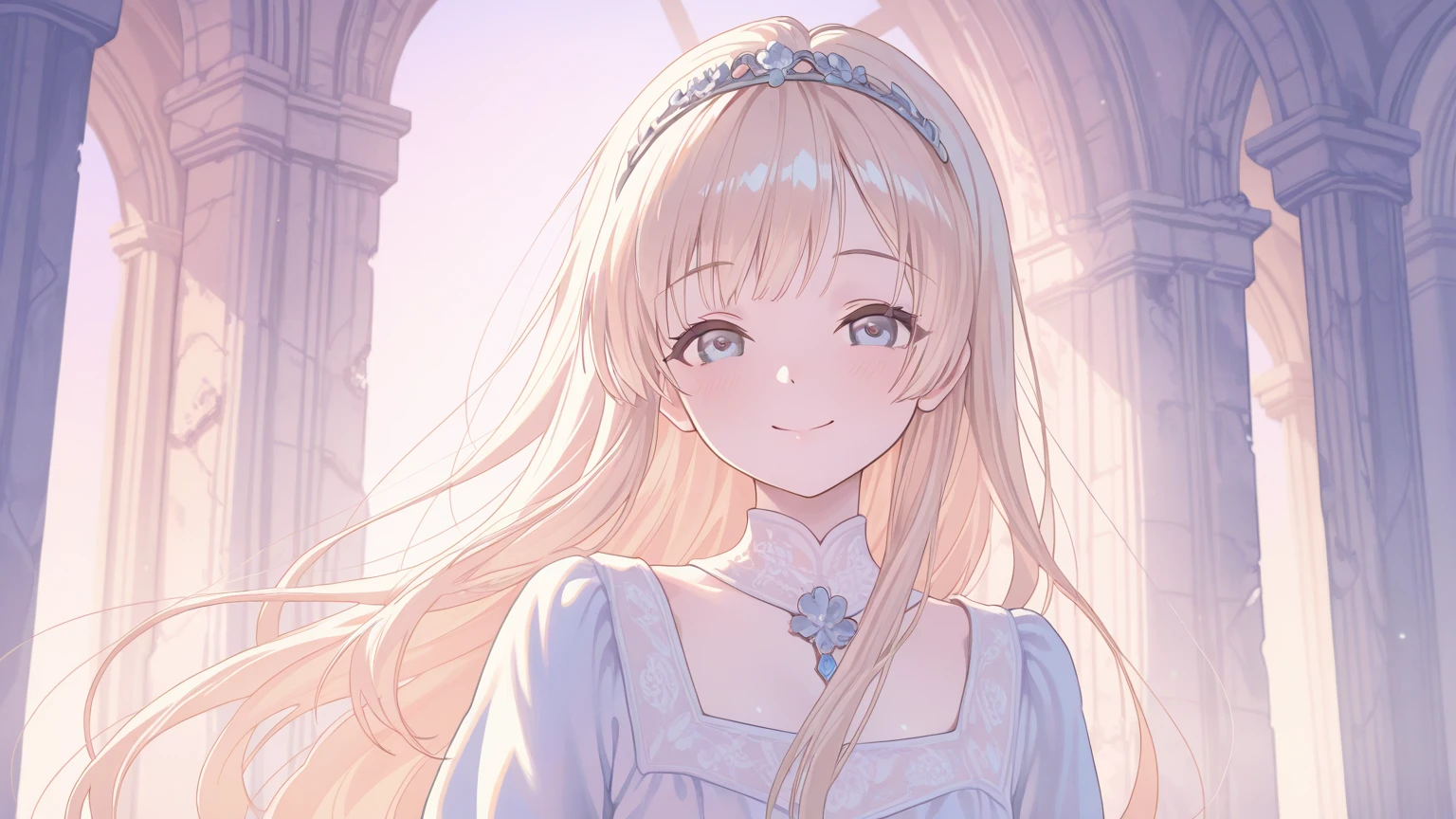 A woman in a blue dress standing in front of a sky - SeaArt AI