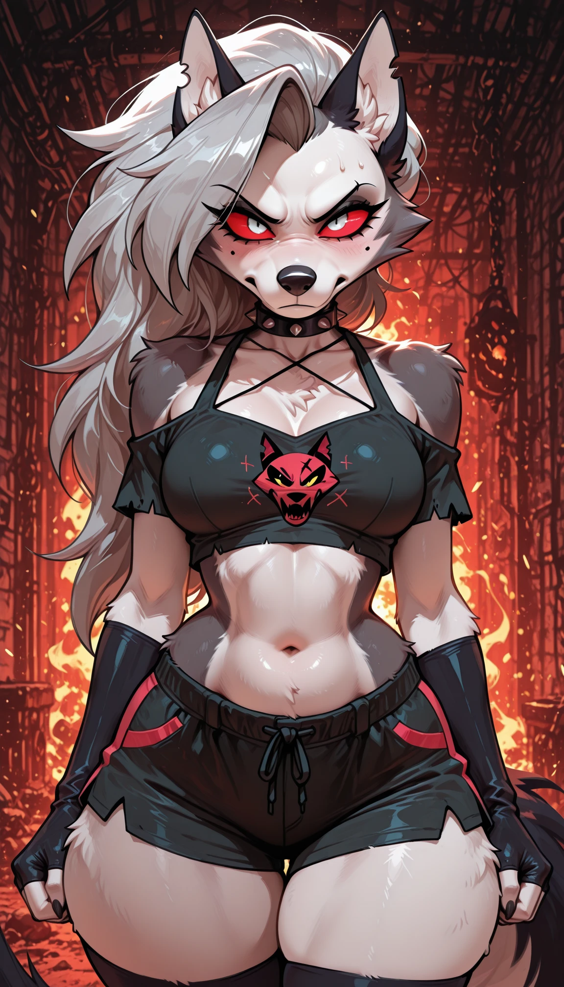 score_9, score_8_up, BREAK, source_anime, (1girl, solo), , perfect body, slim, thigh highs, fingerless gloves,
anthro, furry, pose, cleavage, blush, evil smirk, hell, lava, buildings in background, full moon, sexy pose, sexy red gown
Loona \(Helluva Boss\), 