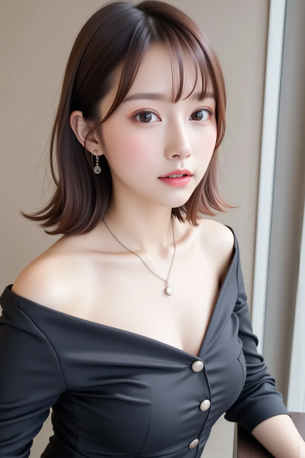 Highest quality、（beautiful）、Super delicate eyes、Brown eyes、22-year-old female、looking at the camera、Semi-short hair、Gal、howing up her skirt、Shoot from below、camisole、The skirt