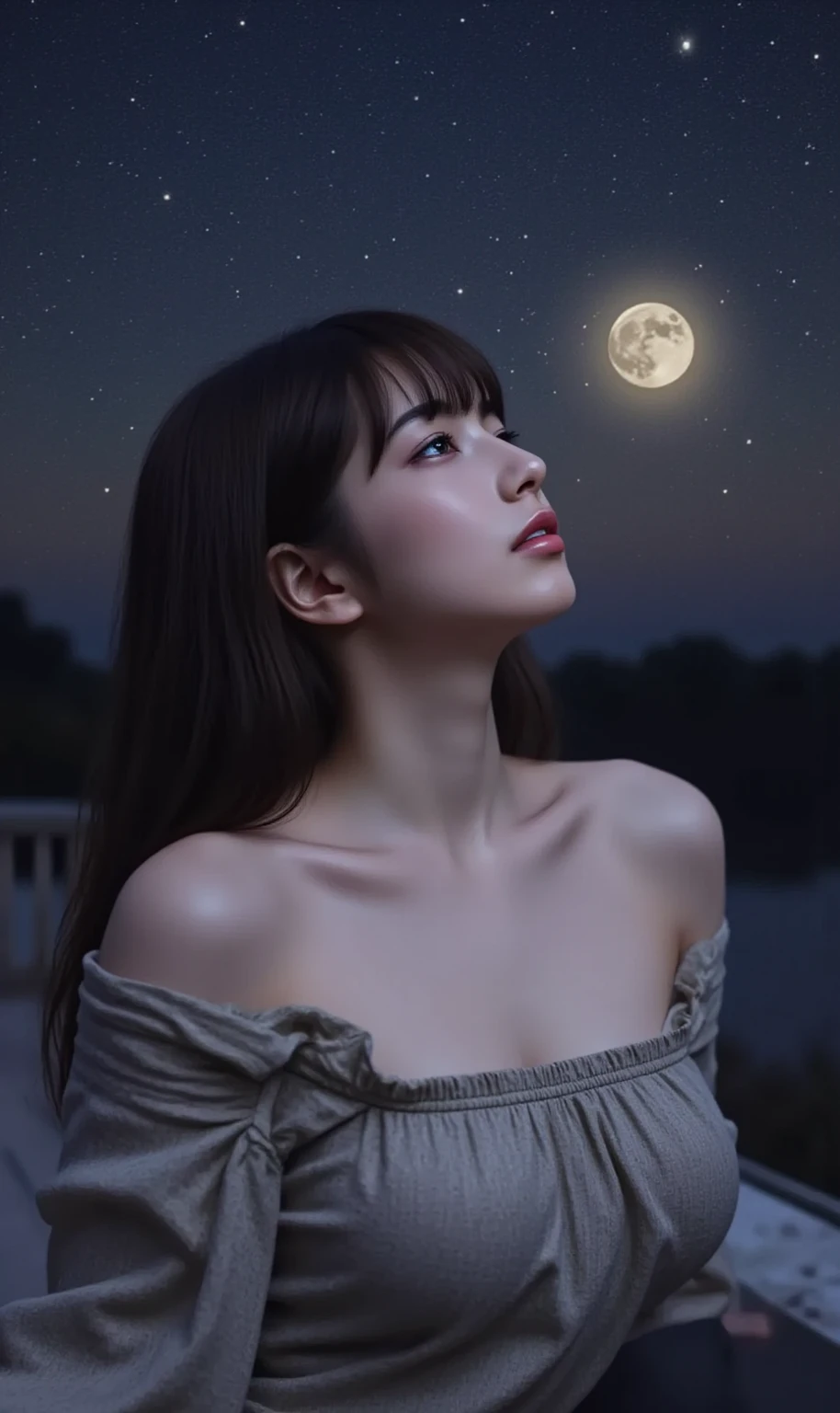 A woman in a white dress standing on a bridge next to the ocean - SeaArt AI