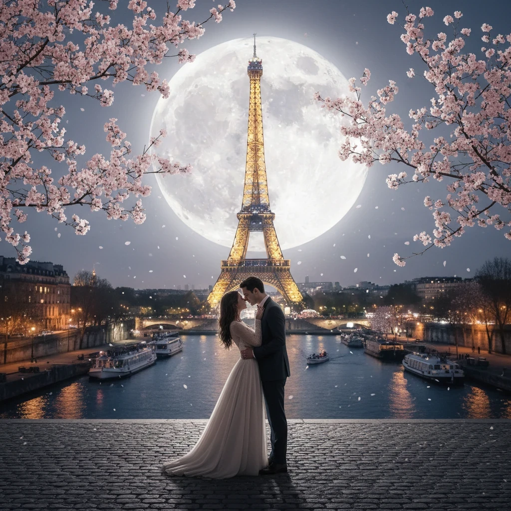 One very beautiful starry night in the city of Paris, there is a couple who are engaged in eternal love. 