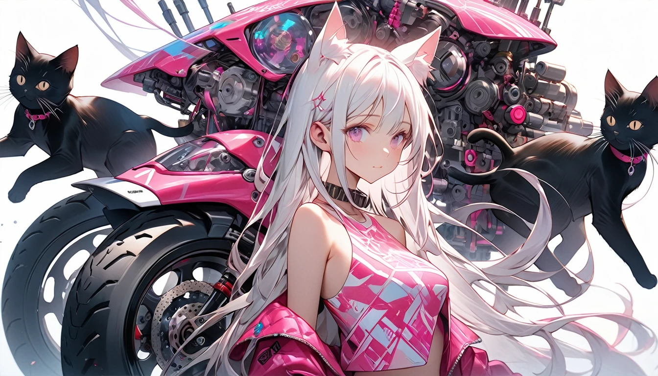 Girl, pink long hair, black skin, eyes pink, boku no hero, big peitos