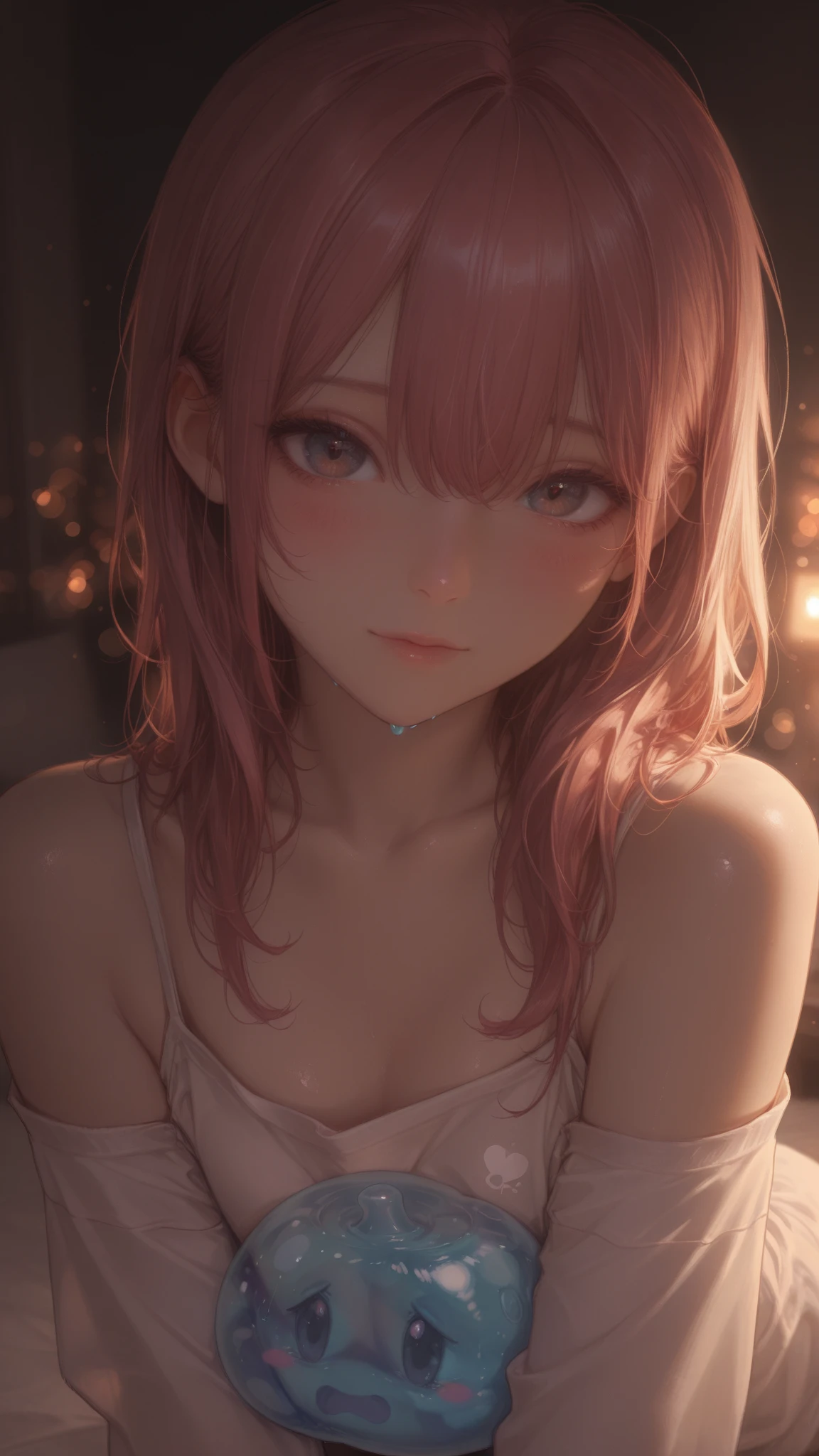 (Masterpiece, BestQuality:1.3), (ultra detailed:1.2), (hyperrealistic:1.3), (RAW photo:1.2), High detail RAW color photo, professional photograph, (Photorealistic:1.4), (realistic:1.4), professional lighting, perfect , (Big Breasts:1.2), (blush, detailed face), (cheerful Smile:1.5), Trending Hair&Trending Hairカラーをランダムに, earrings, necklace, bracelet, sexly,  sexly, Random sexy gravure poses, (A beautiful pink-haired woman in a blue dress、Smiling and posing sexily at a summer evening cocktail party。: 1.3)