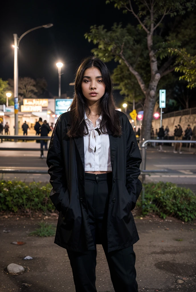 arafed woman in a dress standing on a city street at night, indian girl with brown skin, indian, mid shot portrait, 7 0 mm portrait, 60mm portrait, taken with canon 5d mk4, portrait soft low light, beautiful young woman, young beautiful woman, with long hair, shot with canon eoa 6 d mark ii
