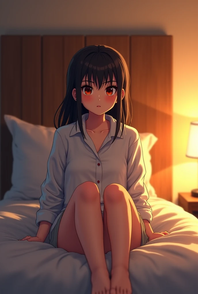 Yorbraia, Yor Briar, Black Hair, (Red eyes:1.5), Earrings, gold hair band, hair band, Long Hair,  (Medium chest:1.2), happy smile, smile, Open your mouth,Oversized one-shoulder t-shirt,Shorts,Black pantyhose,short boots,,whole bodyがイラストに入るように,Walking,food, drink, Tables and chairs,tray, tray in one hand
break indoors,room,living,
break looking at viewer, whole body,
break (masterpiece:1.2), Highest quality, High resolution, unity 8k wallpaper, (figure:0.8), (Beautiful attention to detail:1.6), Highly detailed face, Perfect lighting, Highly detailed CG, (Perfect hands, Perfect ),