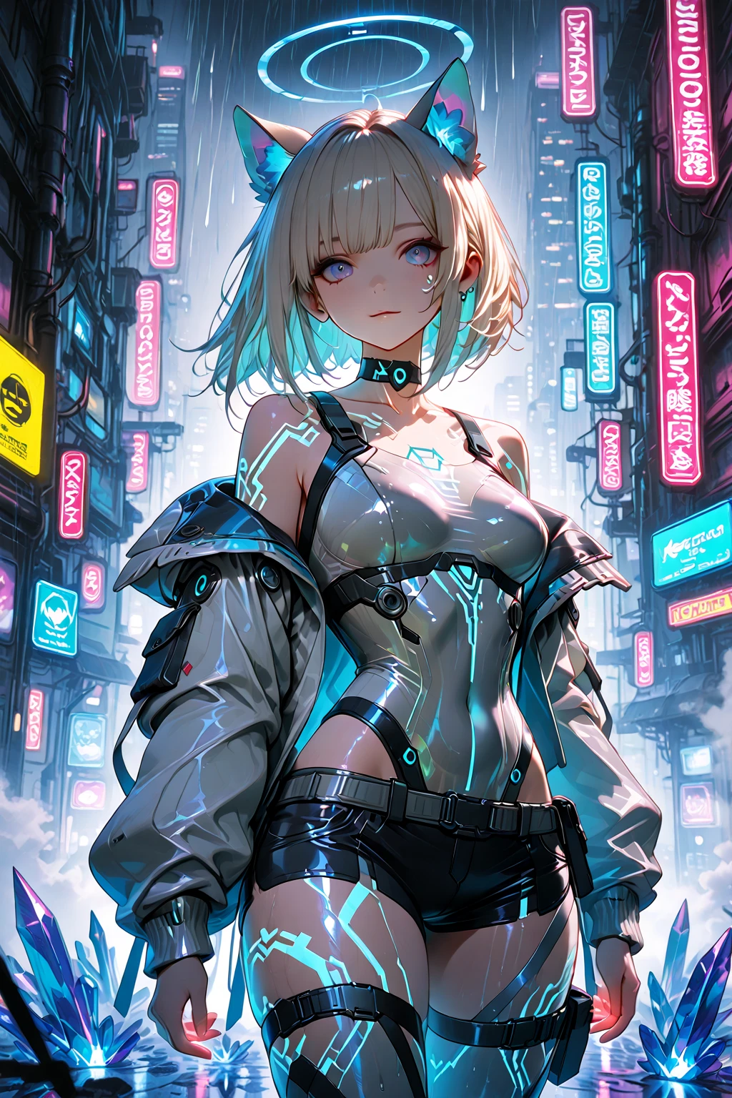 Eula, 1women, wearing a futuristic outfit, cyberpunk outfit, at a future city, cyberpunk look, light blue colour short hair, 8k, high detailed, high quality
