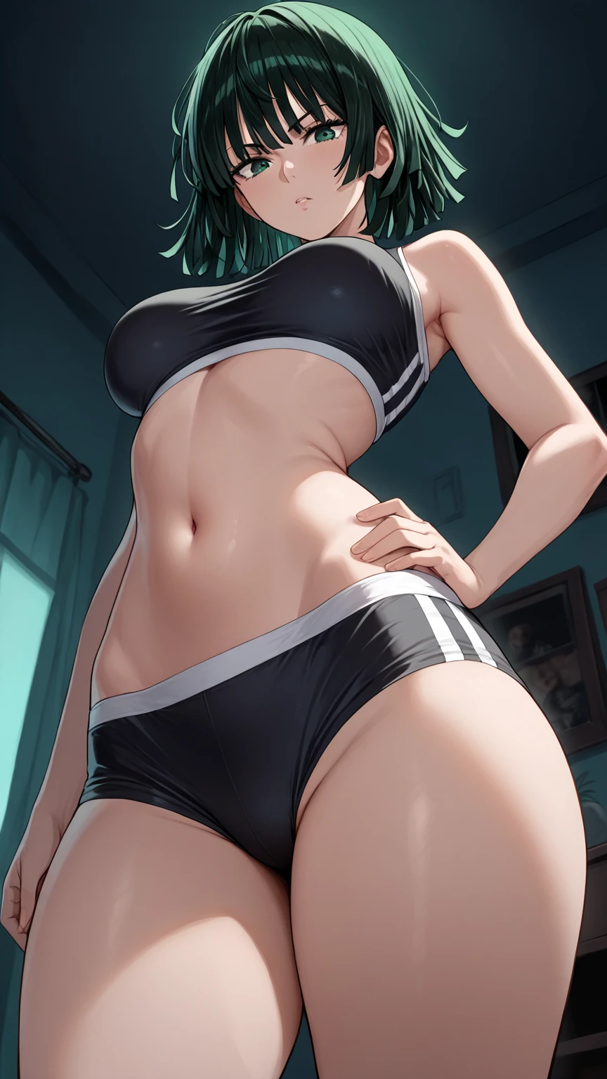 Momoko Koigakubo, a tall girl with beautiful legs, is standing by the pool in a light blue bikini with her legs spread to the sides and smiling.。