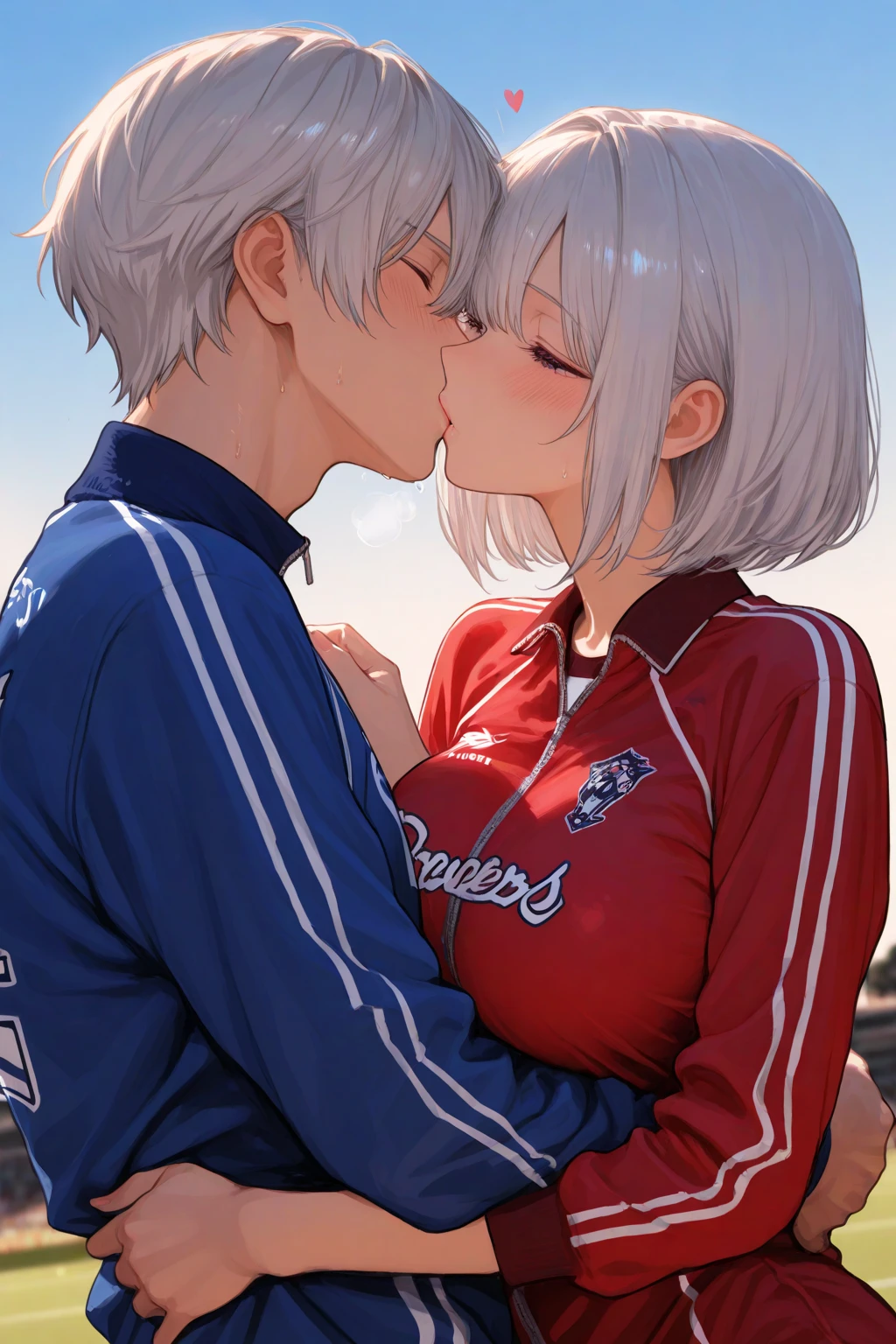 South korean movie actress :Football player , football team name : manchester united, 1girl, beautiful face, muscular slender body, hair color : gray white, hair style : very short hair Tapered With Fade And Textured Curls, 21 year old, anime style background , full body focus, well detailed, high resolution 8k, age:23, jersey t-shirt color : white & black , background : anime style news postor, full body focus, skin colour : brown,