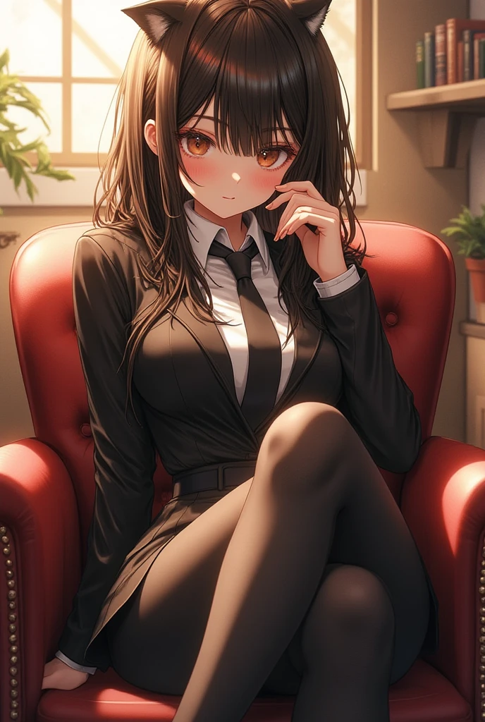 Officelady、Orange jacket、orange tight 、White blouse、White tights、orange heel high pumps、Black hair、s Office、lana、Beautiful woman、gazing at viewer、Looking here、hight resolution、top-quality、full body Esbian、animations、illustratio、Ultra-detailed delicacy、Big eyes、