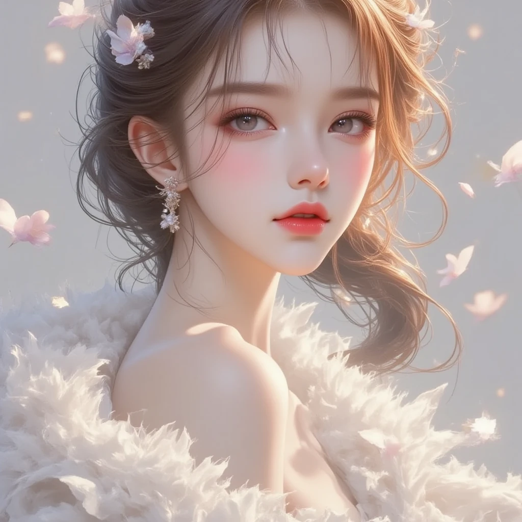 , zhongfenghua, 1girl, solo, hanfu, ancient_chinese_architecture, flower field, blossom, (white smoke:1.3) (photorealistic:1.4), zentangle, mandala, entangle, official art, unity 8k wallpaper, ultra detailed, beautiful and aesthetic, masterpiece,best quality, (dynamic angle:1.4), glowing skin, (floating colorful sparkles:1) the most beautiful form of chaos, elegant, a brutalist designed, vivid colours, romanticism depth of field exotic_dance, half_