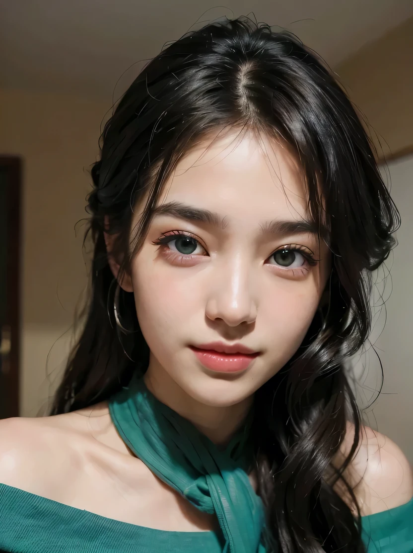 Arafed woman in black shirt and black shirt., black and sullen eyes, dark eyes y penetrantes, with black sclera eyes, black hair and big eyes, black eyes and big forehead, 1 7 year old gothic girl, black eyes and sclera, severe look, angry look, dark eyes, beautiful face with black fur