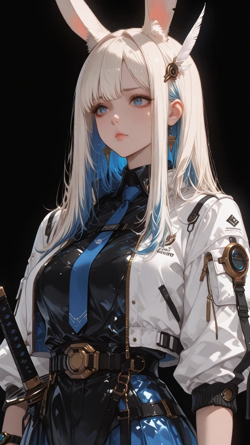 force, A high resolution, 1 girl, White hair, long whitr hair, pretty eyes, collared shir, a skirt, normal