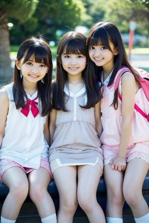 Make me a picture of 3 friends in anime, aged 13 or 12