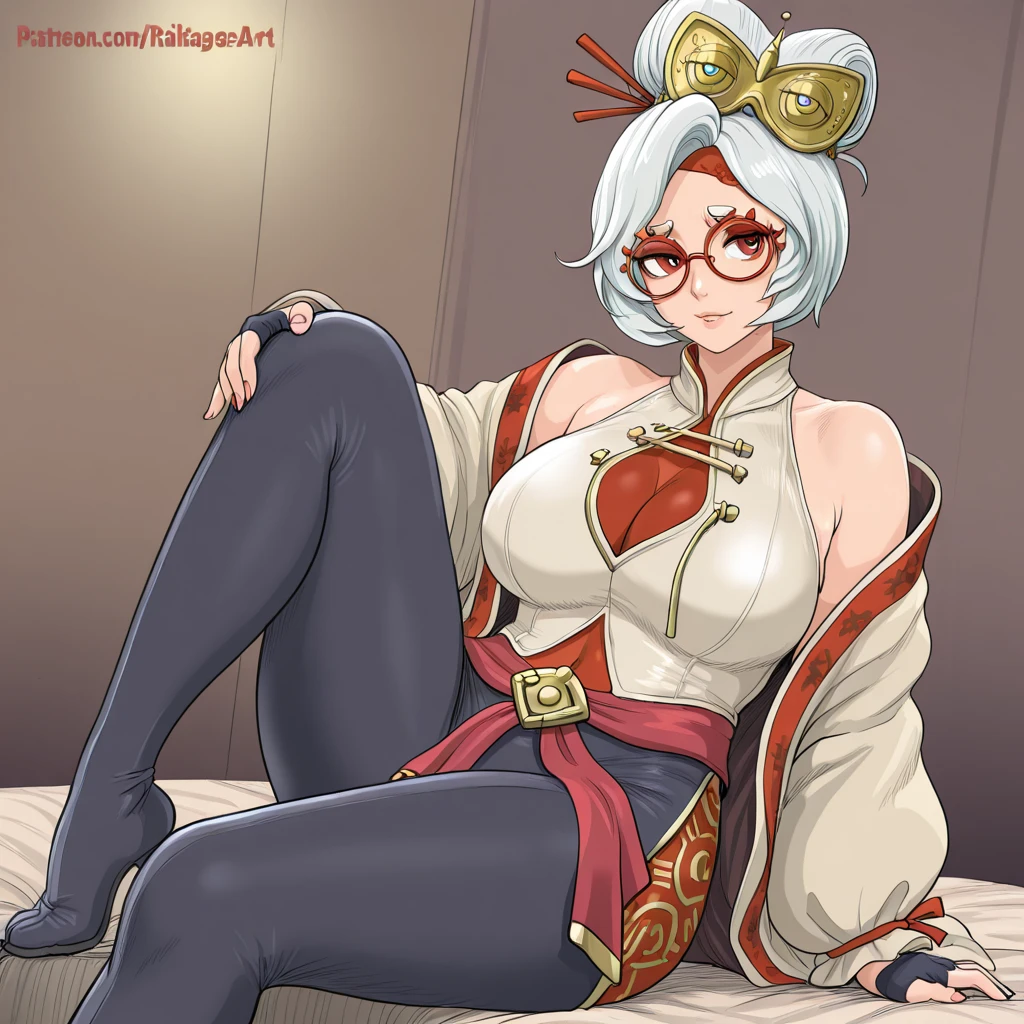 score_9, score_8_up, score_7_up, score_6_up, rating_X, 1girl, purah, pov, focus on face, thick lips mature female, , , large , , , , saliva, wet, , elongate mouth, red lipstick, lipstick mark, , hair ornament, red headband, red glasses, sleeveless shirt, white coat, black skirt, red leggings, gloves, high heels
