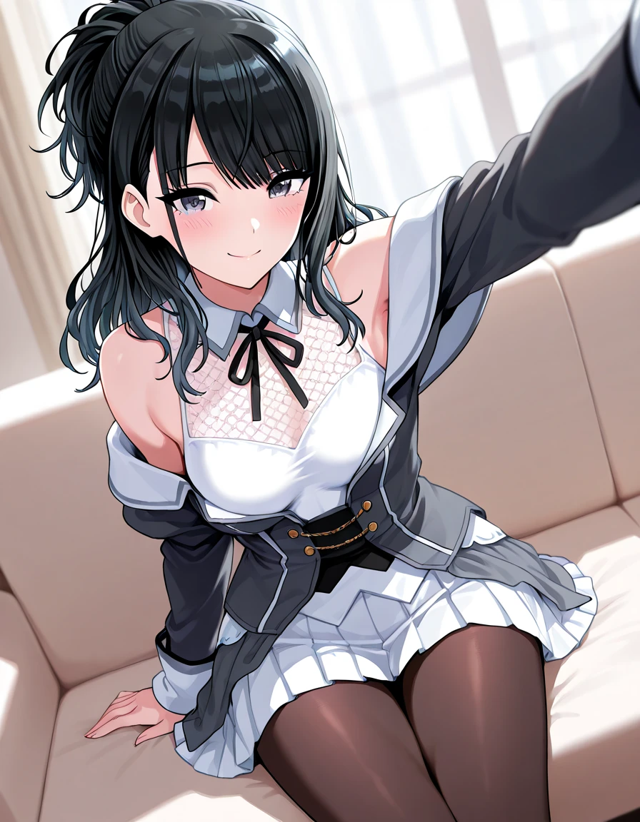 (From below:1.2),One Girl,18-year-old,(Perfect hands:1.3), Perfect Fingers,Perfect , (masterpiece:1.3), Highest quality,Realistic, hyperRealistic, 16k hdr, morning, short hair,Put your arms behind your back,Aesthetic Anime Eyes,Condescending eyes,Beautiful Eyes,(Beautiful female hands:1.3),Small hands,(Thin fingers:1.3), (Navy Blue Hair), blue eyes, Glasses,Something like that, Cafe,Are standing,(Sweat:1.3),(smile:1.2),Big Breasts,Cleavage,(Sexy maid outfit,Head ornament:1.2),Ultra ,Frills,Sexy maid outfit,White ,raise one leg slightly,