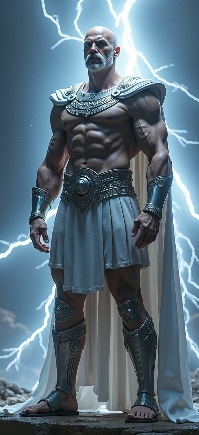 Jamie Dornan, ((masterpiece)),((best quality)),8k, high detailed, ultra-detailed, Stylish Pose, real skin texture, dark cinematic lighting, 24 year-old Italian male model, (handsome italian:1.8), cute looking, divine look, powerful light blue eyes, Zeus god, god of thunder, Jupiter, godly, , bending electricity, displaying the ability to manipulate lightning, creating massive lightning, white pale skin, roman god physic, intense blue eyes, dry hair dry short brown messy hair, strong jawline, masculine, muscular, defined, fit body, perfect body, hairless chest, , , open sea, sinister aesthetic, black storm clouds, arm bracelet. (lightning:1.6) clouds, (thunder:1.5), walking towards the camera, (tule fog:1.8) (in the middle dense fog:1.7), (night dark storm:1.5), barelegged, barefoot, (antique linen spartan loincloth:1.6), white linen antique draped cloth skirt, (golden chain in roman loincloth:1),,,, dim light, dark atmosphere, cinematic lighting, Depth of field, award-winning photography, elegant, hyperrealistic, octane render, unreal, high definition, 8k resolution, highly detailed, 8k uhd, professional lighting, photon mapping, radiosity, physically-based rendering