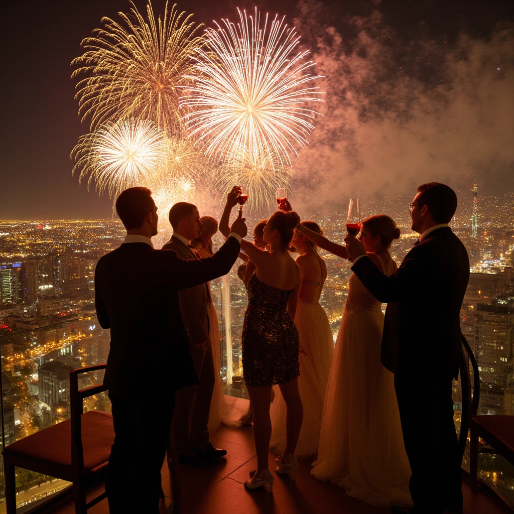corporate clothes, Happy people dancing, crowd celebration, street setting, suburban environment, night time, street light illumination, multiple balloons floating, cheers, fireworks, (natural skin texture, hyperrealism, soft light, sharp), happiness, full body shot