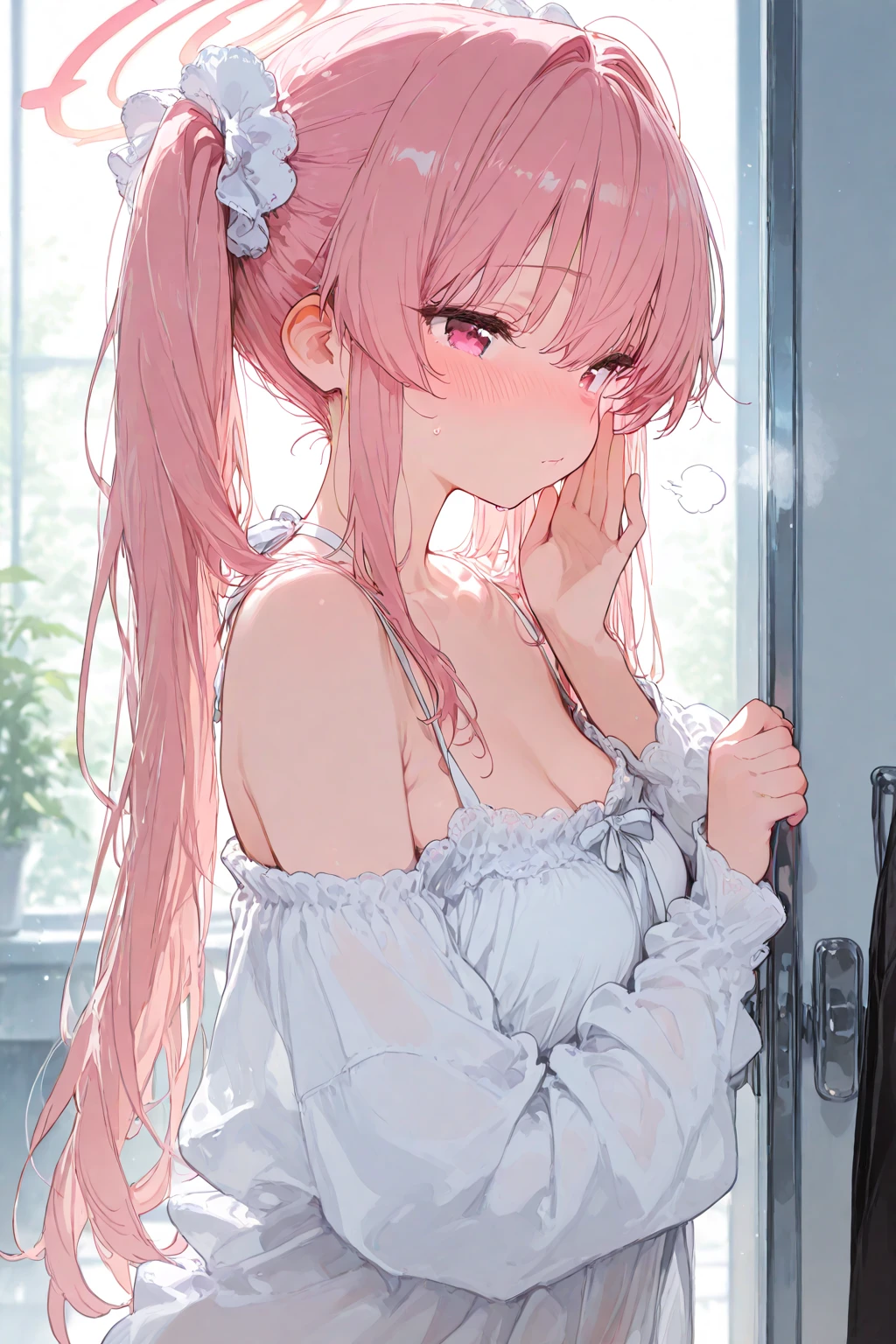 A girl，long hair, bangs, Pink hair, Hair between the eyes, (Blue Eye:1.5),  (Eye:1.5),  (small Breasts:1.2), 
rest clavicle, White shirt, Pleated Skirt, , bracelet, White skirt,Cleavage，，
rest looking at viewer, whole body,
rest indoors, kitchen，
rest (masterpiece:1.2), best quality, high resolution, Unity 8k Wallpaper, (illustration:0.8), (Beautiful and delicate Eye:1.6), Extremely detailed face, Perfect lighting, Extremely detailed CG, (Perfect hands, Perfect anatomical structure),