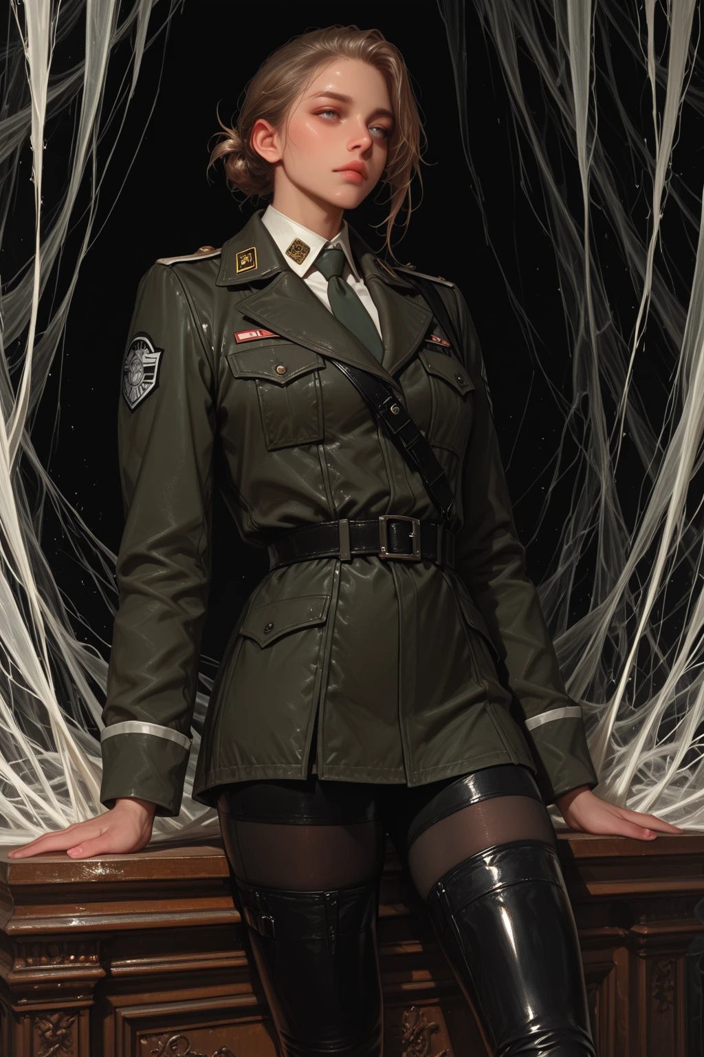 Arafed woman in a uniform posing in front of a wall - SeaArt AI
