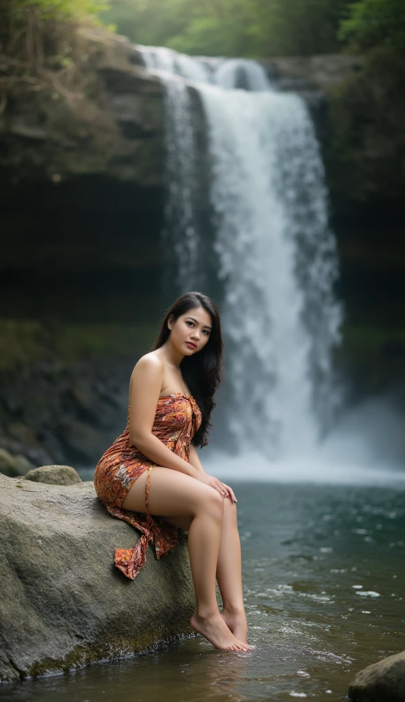 “Create an HD Ultra Realistic 8K image of Young Attractive Asian Woman Sophie Tan in a hidden grotto photoshoot. She is wearing a sheer white lace  set that is wet and soaking, clinging to her body and outlining her curves. She is sitting with her  on a rock ledge within the grotto, clearly showing the crease of her  through the wet fabric, with soft light filtering through the cave opening. The scene captures the mystical and secluded atmosphere of the hidden grotto. Use a cinematic camera with a 50mm lens to capture the intricate lace details and the serene setting (1.3). The hidden grotto background should be softly blurred, with bokeh effects enhancing Sophie’s enchanting presence (1.2). Post-production should enhance the natural light and add a slight glow to create a magical, serene look (1.4).”
