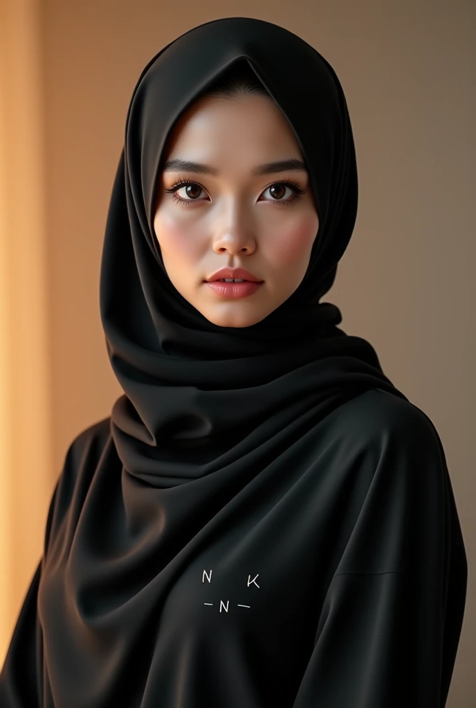 a 20 yo woman,hijab, sweater, dark theme, soothing tones, muted colors, high contrast, (natural skin texture, hyperrealism, soft light, sharp),red background,simple background,