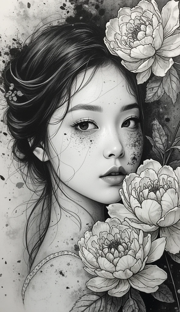 A drawing of a woman with long hair and a white shirt - SeaArt AI