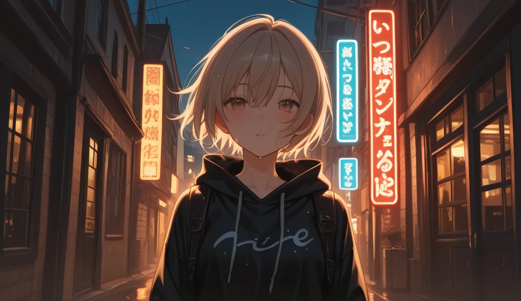 chisatonishikigi, nishikigi chisato, short hair, bangs, blonde hair, (red eyes:1.5), hair ribbon, one side up, bob cut,smile,Hoodie with red zipper,hood up,He has his hands in his hoodie pockets.,black sailor suit,black pleated skirt,Gray pantyhose,brown loafers,rain,cloudy sky,wet road surface,
break outdoors, residential street,
break looking at viewer, (cowboy shot:1.5),
break (masterpiece:1.2), highest quality, High resolution, unity 8k wallpaper, (figure:0.8), (detailed and beautiful eyes:1.6), highly detailed face, perfect lighting, Very detailed CG, (perfect hands, perfect ),