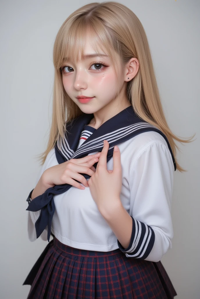 ((Japan 、(Buttoned up high school uniform:1.3)、Navy blue uniform skirt、Knee-high socks、pubic hair、Hair growth on the lower abdomen))、((Accentuate your thighs、White knee-highs、Soft thighs、inner thigh、Shiny thighs、debtace-to-face angle、Take the lead、Zoom camera on crotch))、(((Angle from below)))、( excitement:1.5)、now、8K、RAW Photoasterpiece、absurdes、highest quality、Best illustrations、High resolution:1.1、Ultra-detailed、Portrait、hyper Realistic:1.4、Sharp focus:1.4、Realistic、Photorealistic:1.3、Cinema Lighting、debtilm Grain、Tabletop、Close-up、Full Body Lesbian、Depth of written boundary、Eyes focus、View your viewers、Beautiful fine details、young、85mm lens、debt/1.4、Professional Lighting、Portrait、Photon Mapping、Radio City、Physically Based Rendering、Transparency、Glowing Skin、Soft Light、A vivid face、Realistic body、Realistic Skin、Pale skin、Big Breasts:1.2、Stylish、Japanese、Heart shaped lips、eye shadow、Pink blush、Cleavage,Blonde,compensate、、Long legs、PureErosdebtace_v1:0.8、debtloating hair、Messy Hair、debtloating Hair NovadebtrogStyle、single-track:1、Puffy eyes、Purple Eye、Round face、Bans、ボケ Depth of written boundary:1.2、Dynamic Pose、(Hairstyles tailored to Japan trends in 2023、cute:1.5、bionde、Bunhead、Van South is closed、Cunning Smile:0.2、Cleavage、Relax Pose)