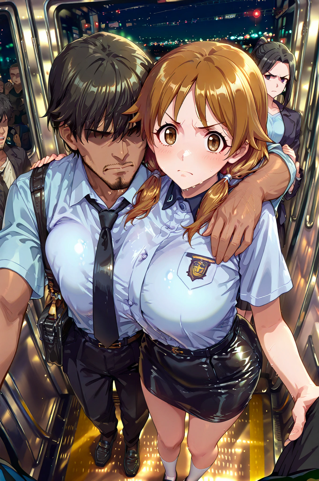 best quality, high resolution, best quality, high resolution, (huge breasts:1.2), 1girl,  inside jailcell, , surrounded by men,  her breasts, , , arms up, legs spread