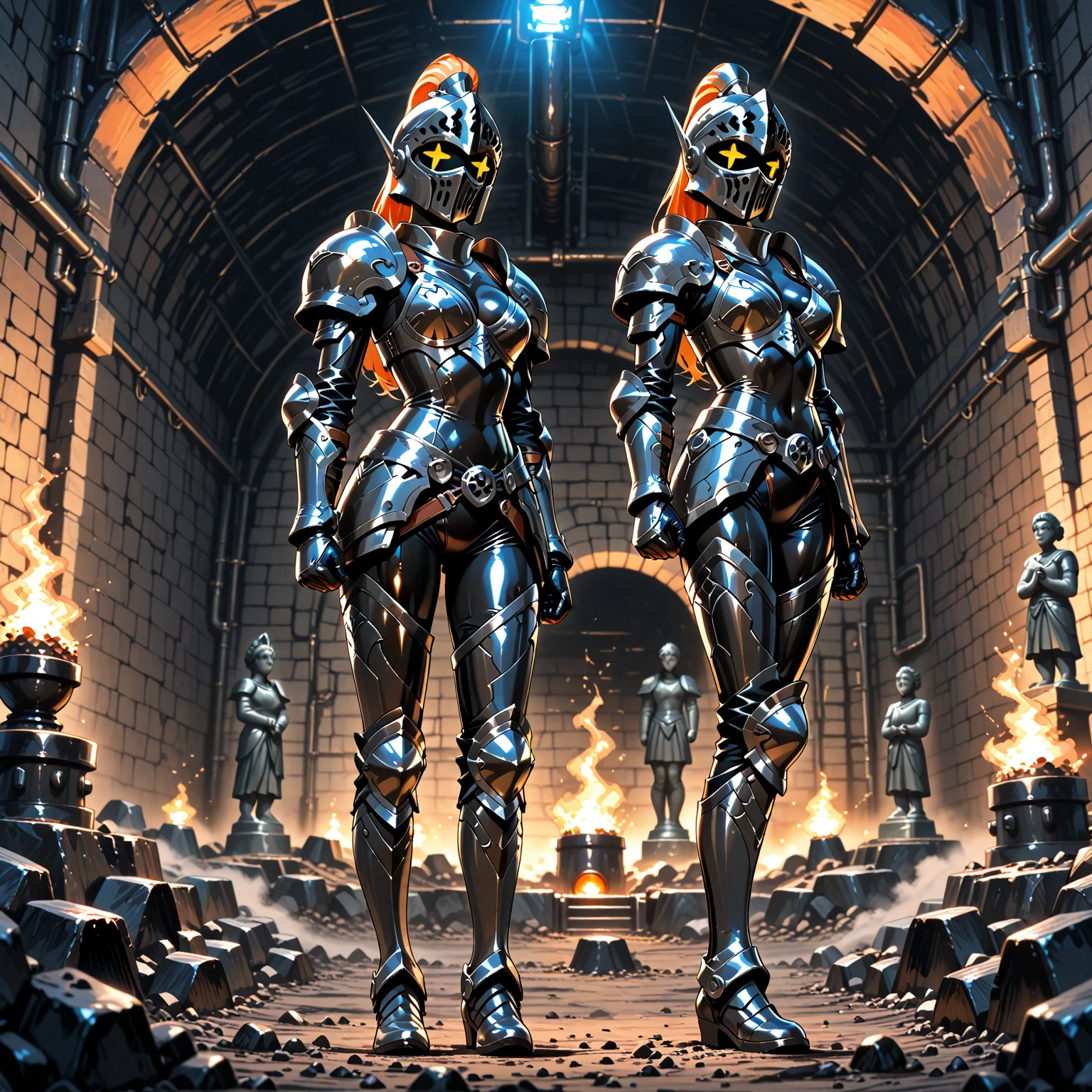 (SamanthaSaintQuiron, woman), dynamic pose, ((full body)), ((Black matte armor, )), (masterpiece, best quality), (detailed skin:1.3, detailed face:1.3), dslr,, ( Red Head, Very Short Hair, Pixie Cut:1.2), Green Eyes, Mascara, High resolution, Ultra-pointu, 16k, Masterpiece, three sided view,