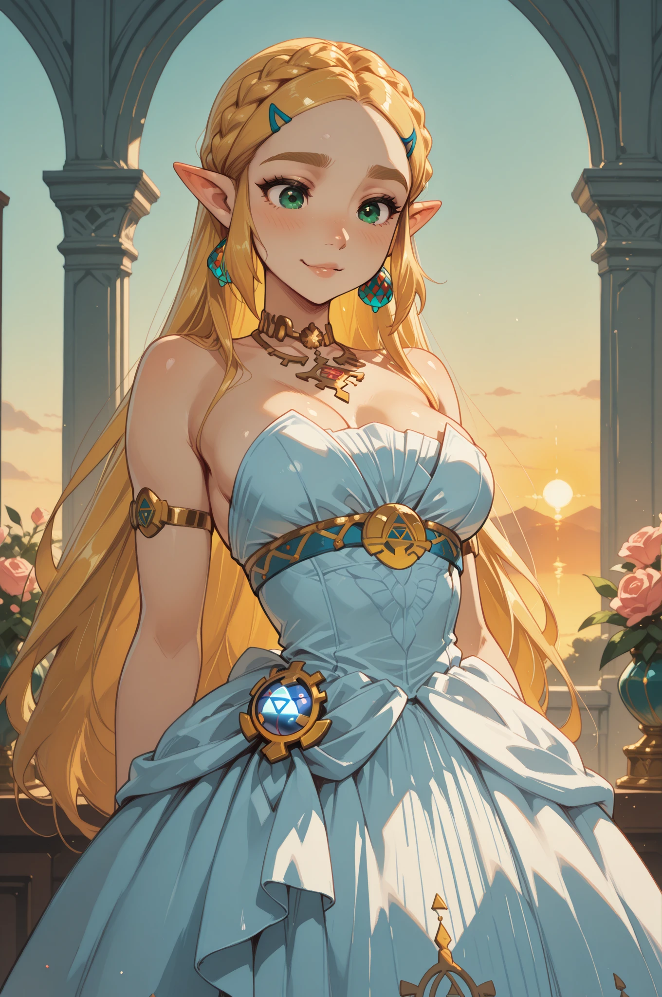 Princess zelda, showing armpits and , , smiling. 